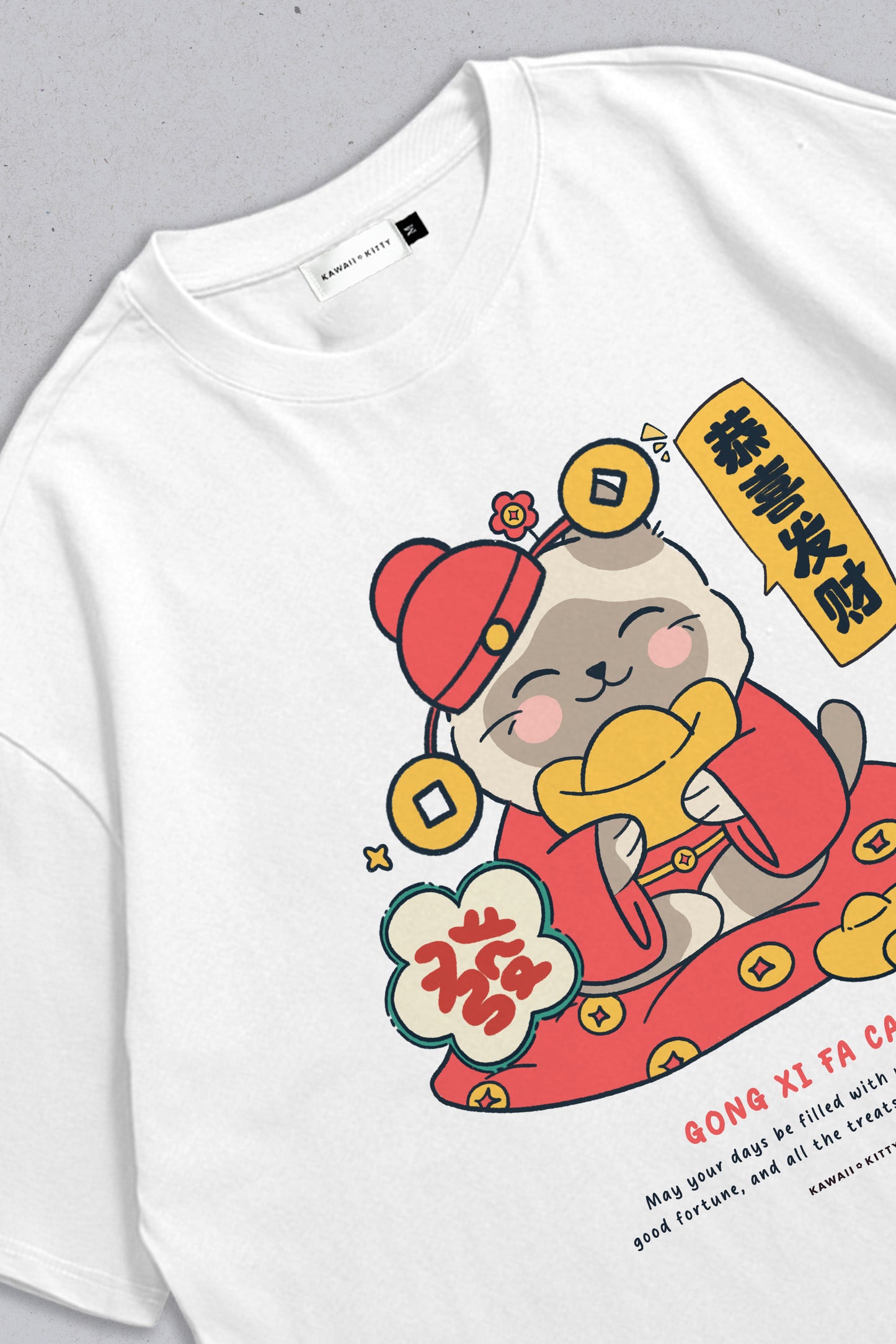 Oversized T-shirt gong xi fa cai White (1-sided graphic)