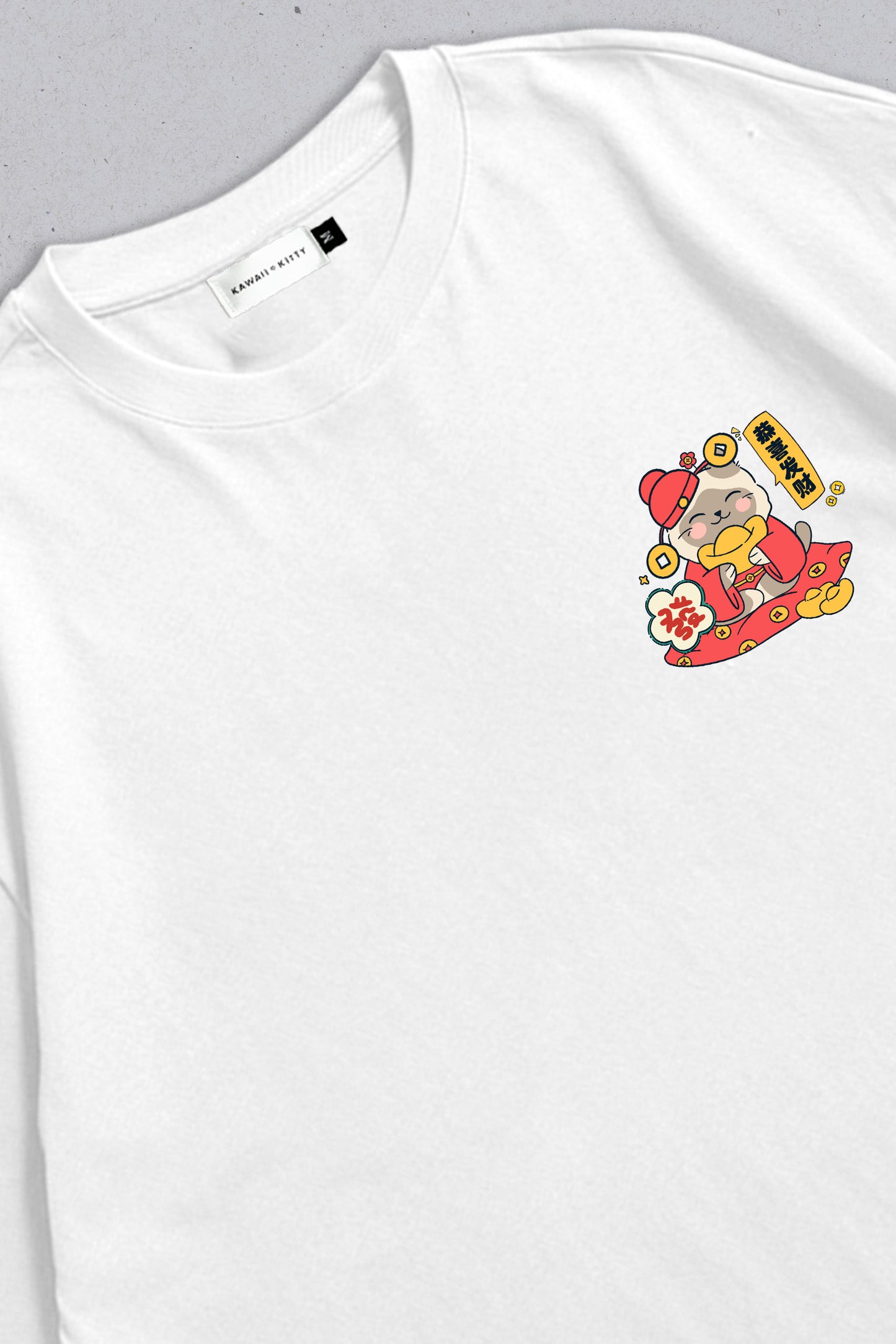 Oversized T-shirt gong xi fa cai White