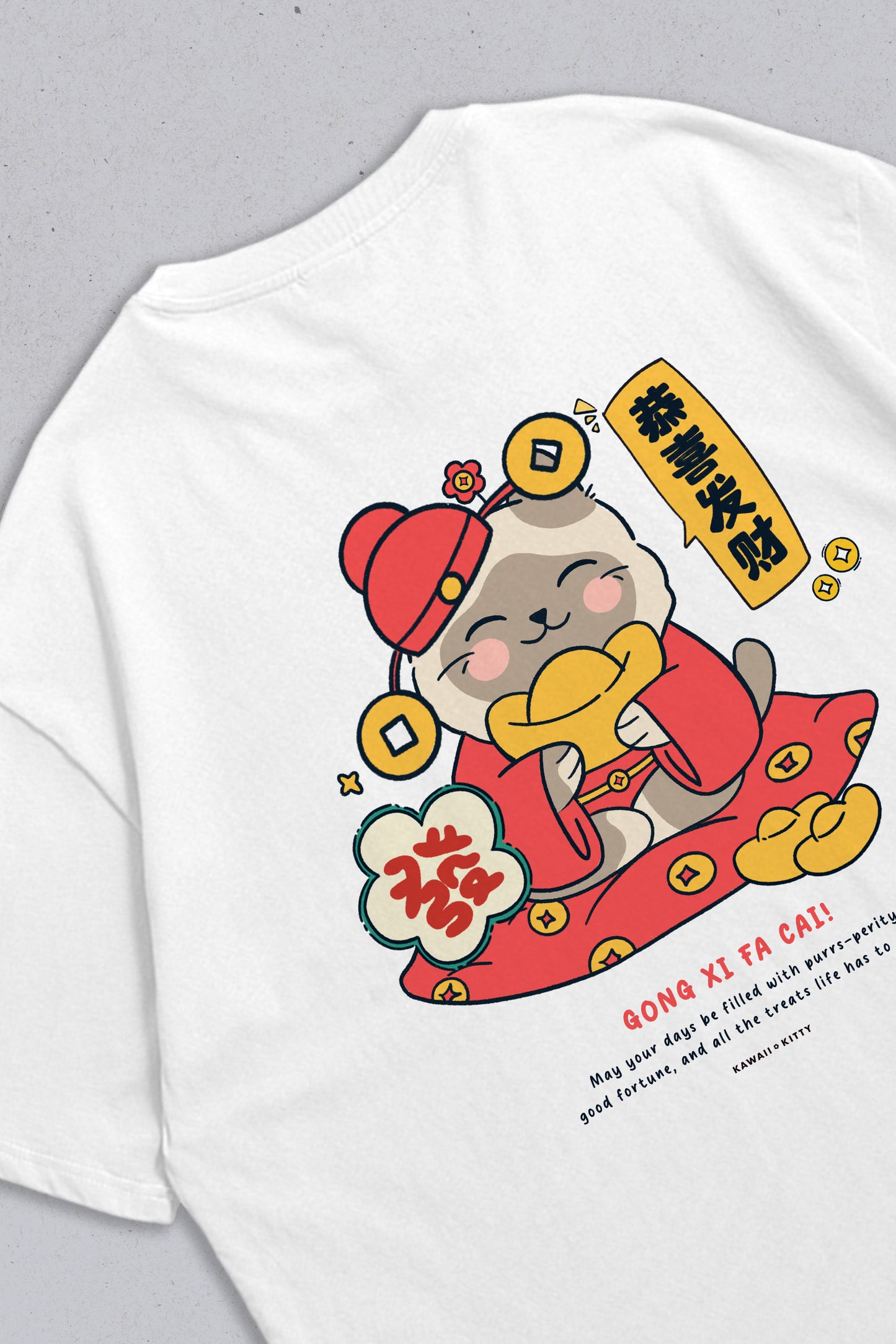 Oversized T-shirt gong xi fa cai White