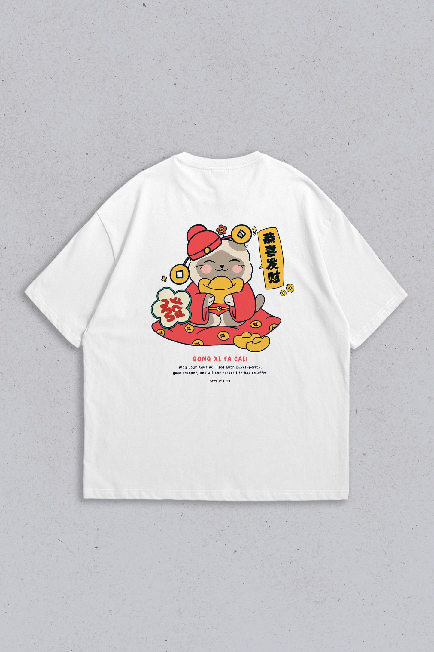 Oversized T-shirt gong xi fa cai White