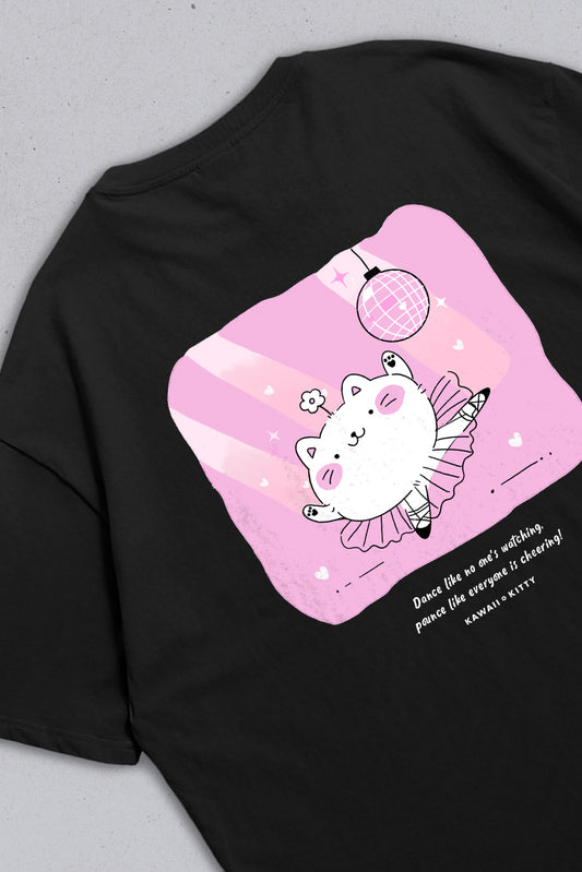 Oversized T-shirt Dancing Meow-ster Black