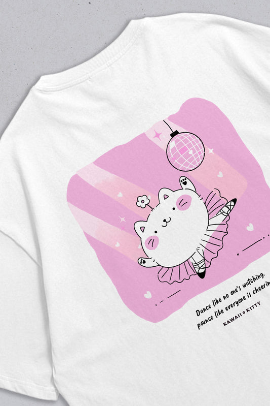Oversized T-shirt Dancing Meow-ster White