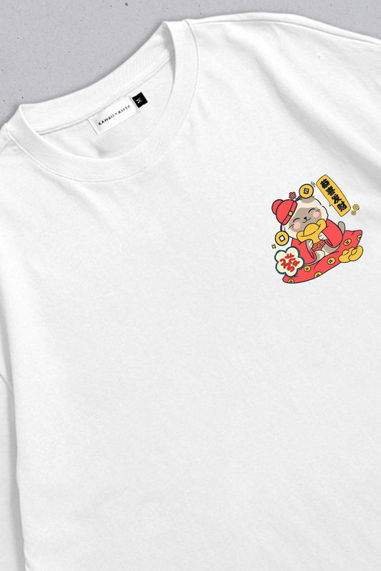 Oversized T-shirt gong xi fa cai White