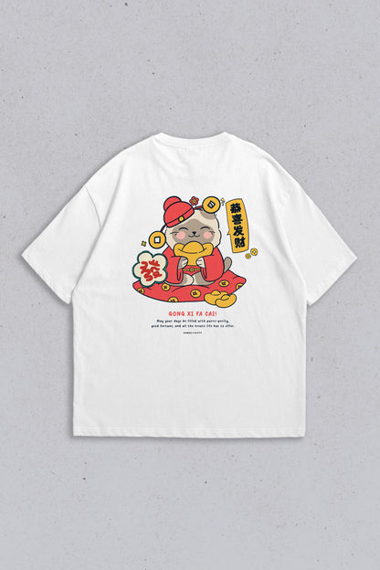 Oversized T-shirt gong xi fa cai White